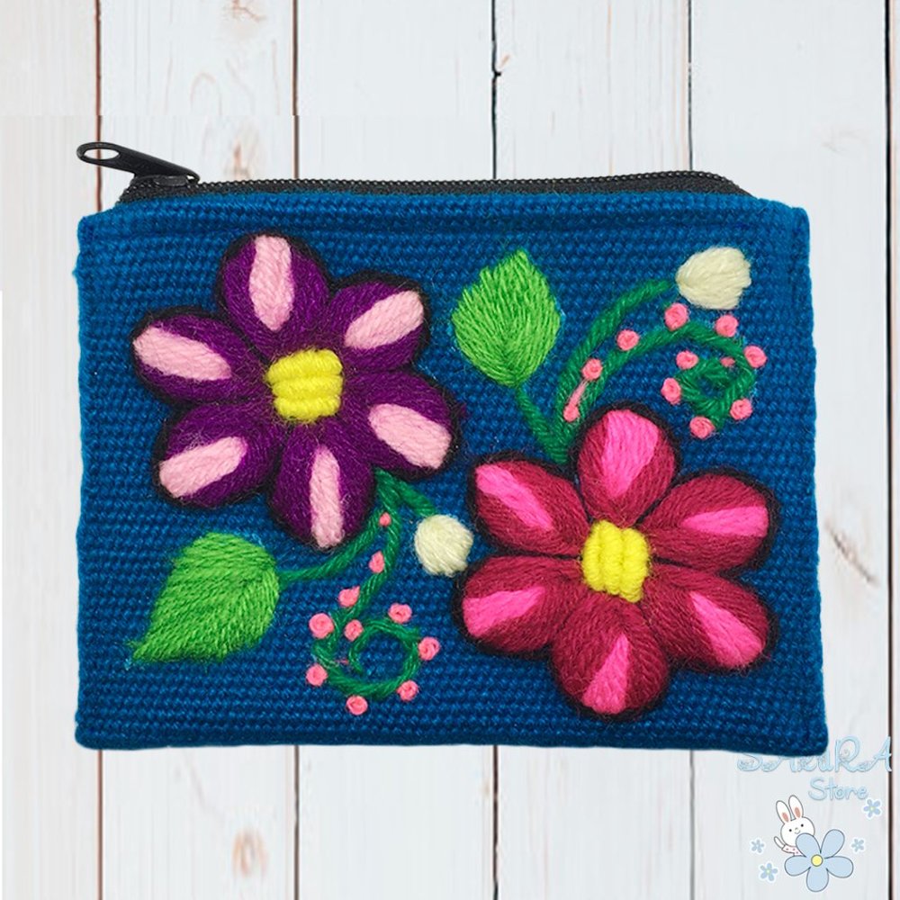 NEW FLOWERS BOHO ETHNIC PERUVIAN WOMEN'S EMBROIDERY TEXTILE COIN PURSE WALLET